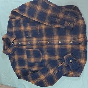 Brahma Navy and Brown Flannel Heavyweight Mens S Shirt